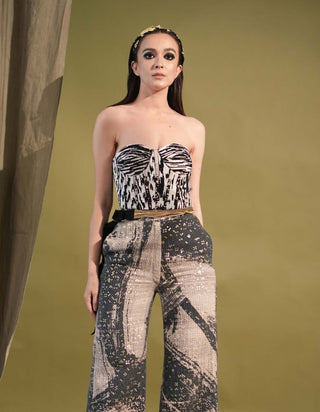 Nikita Mhaisalkar-Black & White Stroke Print Corset-INDIASPOPUP.COM