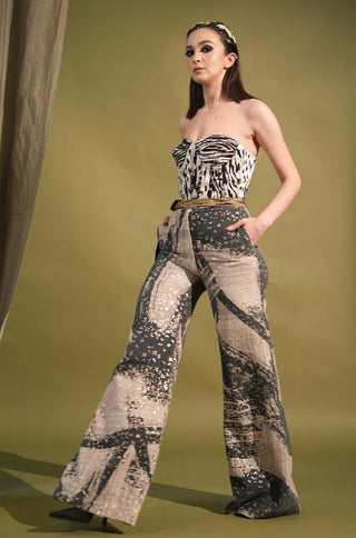 Nikita Mhaisalkar-Black & White Stroke Print Broad Pants-INDIASPOPUP.COM