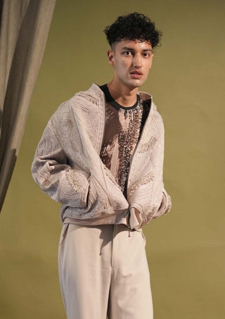 Nikita Mhaisalkar Men-Fawn Threadwork Bomber Jacket-INDIASPOPUP.COM