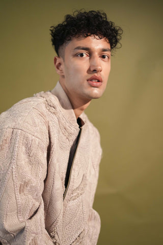 Nikita Mhaisalkar Men-Fawn Threadwork Bomber Jacket-INDIASPOPUP.COM