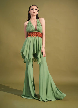 Nikita Mhaisalkar-Jade Pleated Top & Bell Bottom Pant-INDIASPOPUP.COM