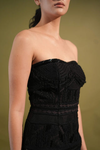 Nikita Mhaisalkar-Black Tube Threadwork Dress-INDIASPOPUP.COM