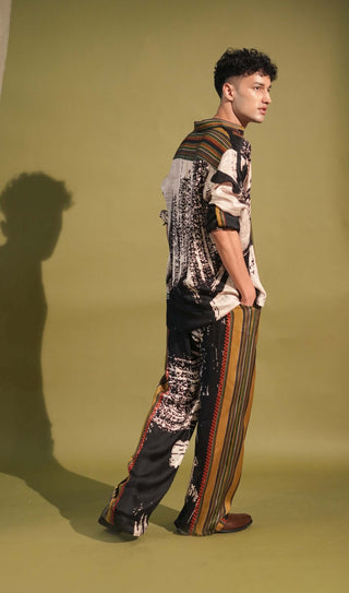 Nikita Mhaisalkar Men-Black & White Printed Shirt And Pants-INDIASPOPUP.COM