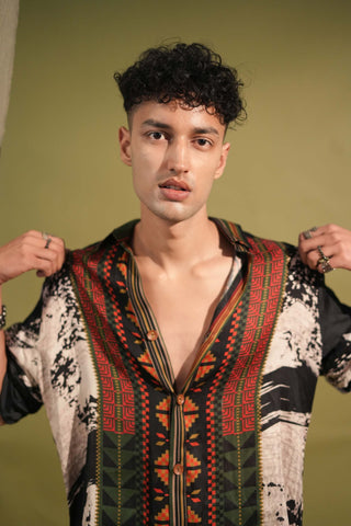 Nikita Mhaisalkar Men-Black & White Printed Shirt And Pants-INDIASPOPUP.COM