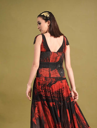 Nikita Mhaisalkar-Red & Black Stroke Print Corset With Belt-INDIASPOPUP.COM