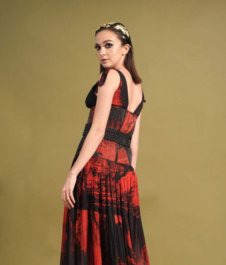 Nikita Mhaisalkar-Red & Black Stroke Print Corset With Belt-INDIASPOPUP.COM