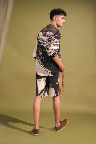 Nikita Mhaisalkar Men-Black White Printed Shirt And Shorts-INDIASPOPUP.COM