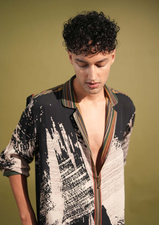 Nikita Mhaisalkar Men-Black White Printed Shirt And Shorts-INDIASPOPUP.COM