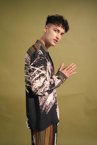 Nikita Mhaisalkar Men-Black White Printed Shirt And Shorts-INDIASPOPUP.COM