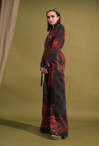 Nikita Mhaisalkar-Red & Black Stroke Print Pantsuit Set-INDIASPOPUP.COM