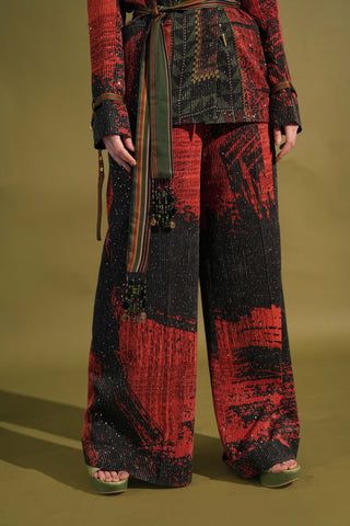 Nikita Mhaisalkar-Red & Black Stroke Print Pantsuit Set-INDIASPOPUP.COM