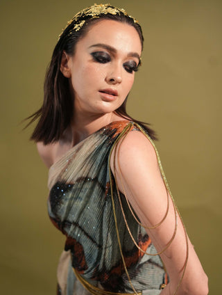 Nikita Mhaisalkar-Powder Blue One-Shoulder Dress With Belt-INDIASPOPUP.COM