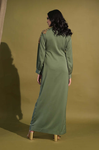 Nikita Mhaisalkar-Dark Jade Slit Dress-INDIASPOPUP.COM
