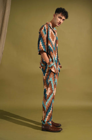 Nikita Mhaisalkar Men-Turquoise Grid Print Shirt And Pant-INDIASPOPUP.COM