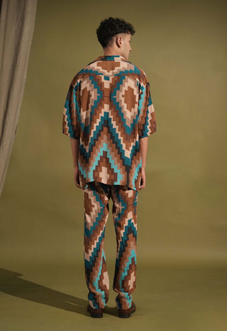 Nikita Mhaisalkar Men-Turquoise Grid Print Shirt And Pant-INDIASPOPUP.COM