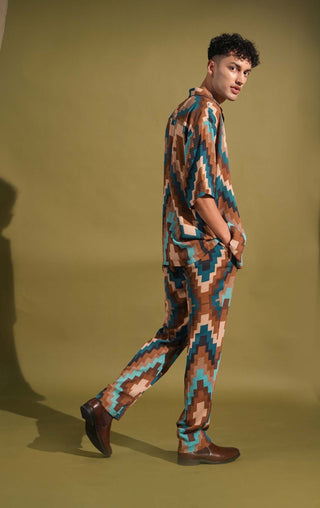 Nikita Mhaisalkar Men-Turquoise Grid Print Shirt And Pant-INDIASPOPUP.COM