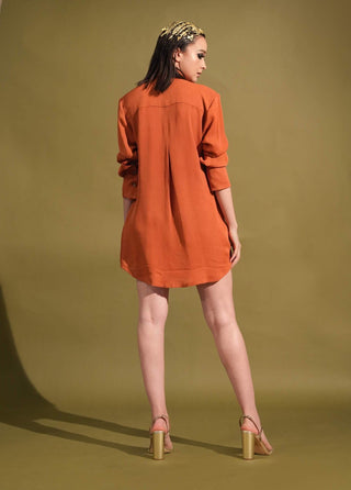 Nikita Mhaisalkar-Tangerine Short Metallic Dress-INDIASPOPUP.COM
