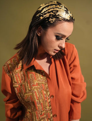 Nikita Mhaisalkar-Tangerine Short Metallic Dress-INDIASPOPUP.COM