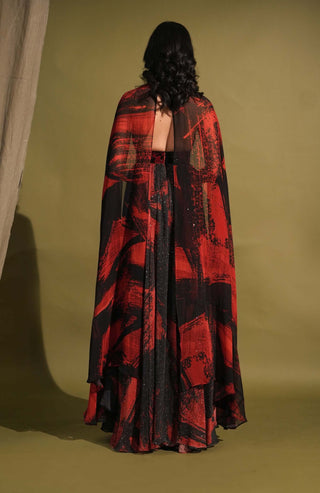 Nikita Mhaisalkar-Red & Black Stroke Print Maxi Dress-INDIASPOPUP.COM