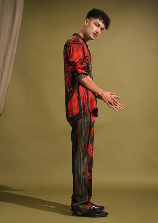 Nikita Mhaisalkar Men-Red & Black Stroke Print Shirt And Pants-INDIASPOPUP.COM
