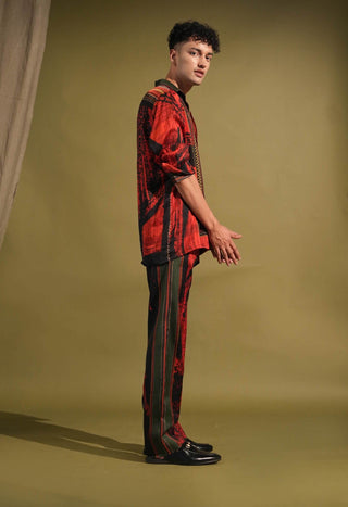 Nikita Mhaisalkar Men-Red & Black Stroke Print Shirt And Pants-INDIASPOPUP.COM