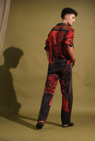 Nikita Mhaisalkar Men-Red & Black Stroke Print Shirt And Pants-INDIASPOPUP.COM