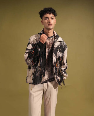 Nikita Mhaisalkar Men-Black & White Silk Blazer-INDIASPOPUP.COM