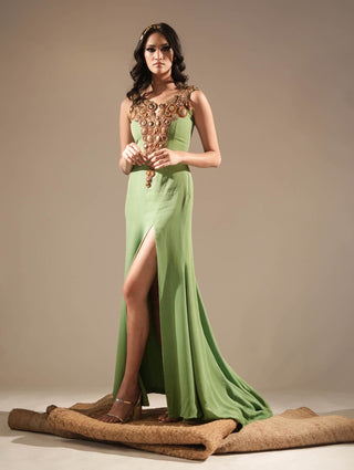 Nikita Mhaisalkar-Jade Gold Embellished Maxi-INDIASPOPUP.COM