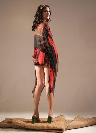 Nikita Mhaisalkar-Red & Black Stroke Placement Co-Ord Set-INDIASPOPUP.COM