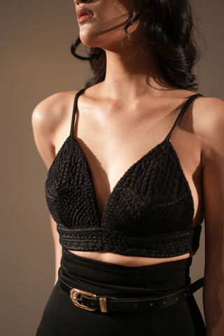 Nikita Mhaisalkar-Black Threadwork Bralette-INDIASPOPUP.COM