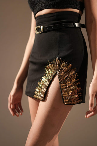 Nikita Mhaisalkar-Black Embellished Skirt & Belt-INDIASPOPUP.COM