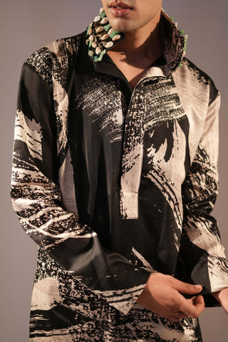 Nikita Mhaisalkar Men-Black White Printed Kurta And Pant-INDIASPOPUP.COM