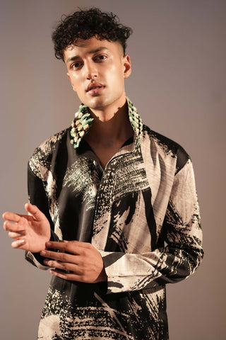 Nikita Mhaisalkar Men-Black White Printed Kurta And Pant-INDIASPOPUP.COM