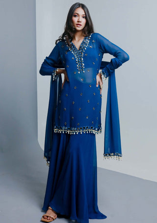 Ria Shah-Blue Tunic And Sharara Set-INDIASPOPUP.COM