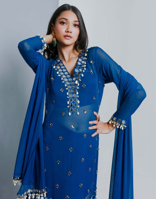 Ria Shah-Blue Tunic And Sharara Set-INDIASPOPUP.COM