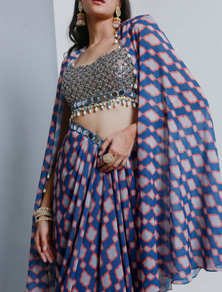 Ria Shah-Denim Blue Draped Skirt And Cape Set-INDIASPOPUP.COM