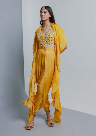 Ria Shah-Yellow Dhoti Pants And Cape Set-INDIASPOPUP.COM