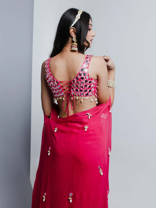 Ria Shah-Fuschia Pink Drape Sharara And Cape Set-INDIASPOPUP.COM