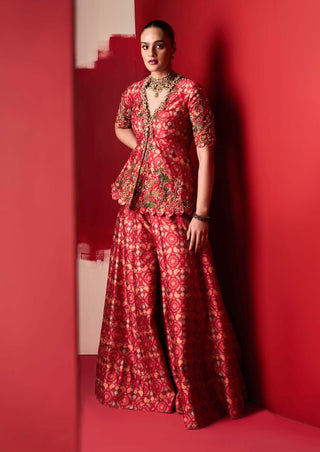 Ridhi Mehra-Saadirah Red Embroidered Peplum And Sharara-INDIASPOPUP.COM