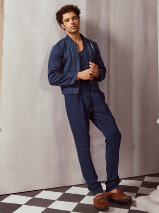 Nikita Mhaisalkar Men-Navy Blue Pleated Trousers-INDIASPOPUP.COM