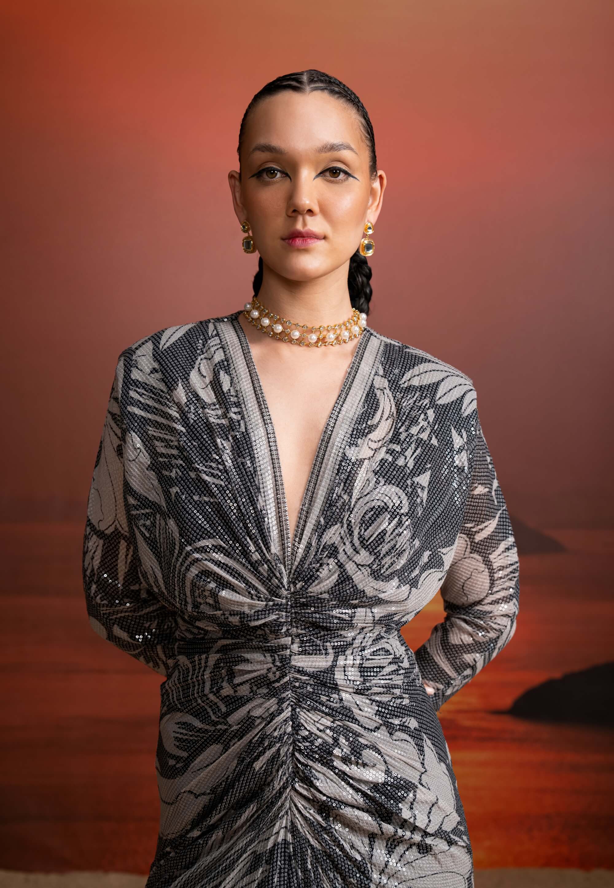 nikita mhaisalkar draped sequin mini dress Multicolour artsy print sequin draped dress
