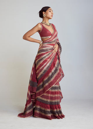 Vvani By Vani Vats-Multicolor Pre-Draped Sari And Blouse-INDIASPOPUP.COM