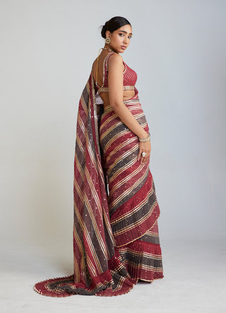 Vvani By Vani Vats-Multicolor Pre-Draped Sari And Blouse-INDIASPOPUP.COM