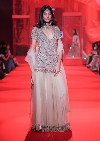 Ratnarekha ivory kurta and skirt set