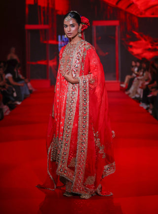 Lohita red brocade kurta set