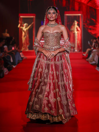 Arunima magenta red lehenga set