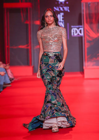 Ratnanjali emerald gold lehenga and blouse