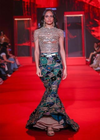 Ratnanjali emerald gold lehenga and blouse