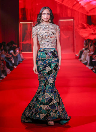 Ratnanjali emerald gold lehenga and blouse