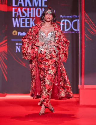 Vilasini red jacket, corset and skirt set